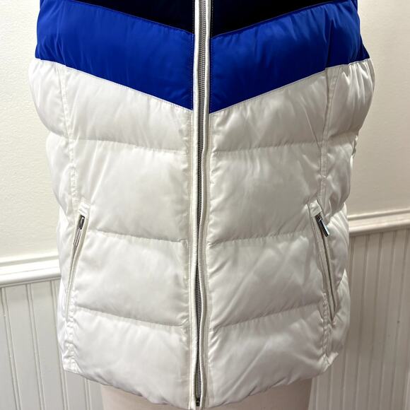 Lands End Size M Puffer Vest Down Feather Fill Removable Hood Faux Fur Trim - Picture 4 of 15